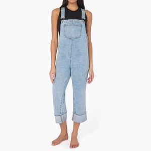 We Wore What light wash denim overalls